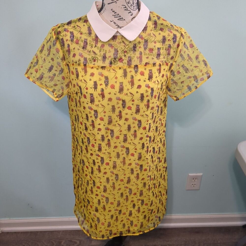 Vintage style cat print dress small Jessy Line